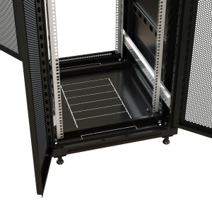 WRline Шкаф напольный 19-дюймовый, 27U, 1388x600х800 мм (ВхШхГ), передняя и задняя распашные перфорированные двери (75%), цвет черный (RAL 9004) (разобранный)