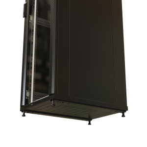 WRline Шкаф напольный 19-дюймовый, 42U, 2055x600х800 мм (ВхШхГ), передняя стеклянная дверь со стальными перфорированными боковинами, задняя дверь сплошная, цвет черный (RAL 9004) (разобранный)