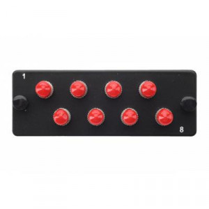 Планка Eurolan Q-SLOT, OM3 50/125, 8 х ST, Simplex, предустановлено 8, для слотовых панелей, цвет адаптеров: красный, монтажные шнуры, КДЗС, цвет: чёрный