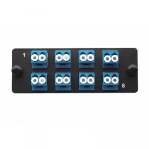 Планка Eurolan Q-SLOT, OS2, 8 х LC, Duplex, предустановлено 8, для слотовых панелей, цвет адаптеров: синий, монтажные шнуры, КДЗС, цвет: чёрный