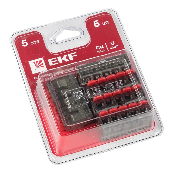 Клемма СМК 221-415 5 отверстий 0.2-4.0 мм2 блистер (5шт.) PROxima Ekf plc-smk-221-415b
