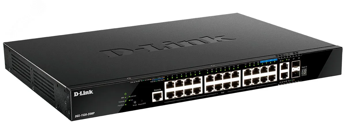 Коммутатор управляемый L3 28 портов RJ45/SFP 10000 (10G) Мб/с d-link 135540