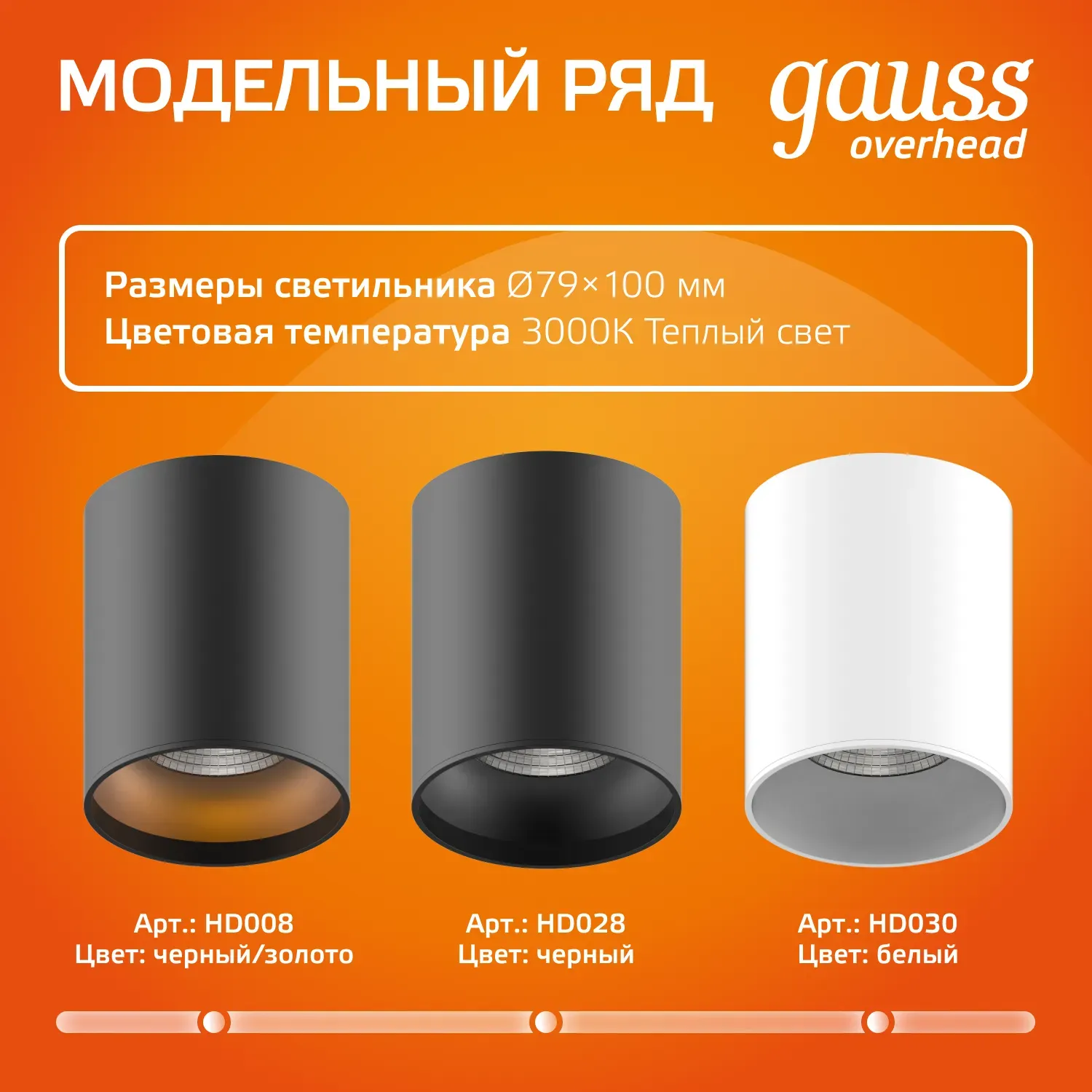 Светильник светодиодный накладной ДПО-12Вт 3000K 79x100мм (черный золото) Gauss