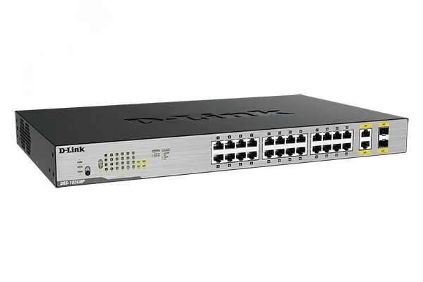 Коммутатор неуправляемый PoE 24 порта 10/100/1000 Мб/с, 2хSFP, 370 Вт d-link dgs-1026mp/b1a