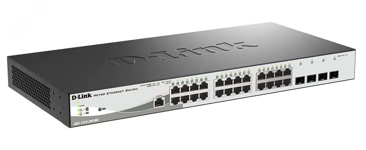 Коммутатор управляемый L2 24 порта 10/100/1000 МБ/с 4хSFP d-link dgs-1210-28p/me/b2a
