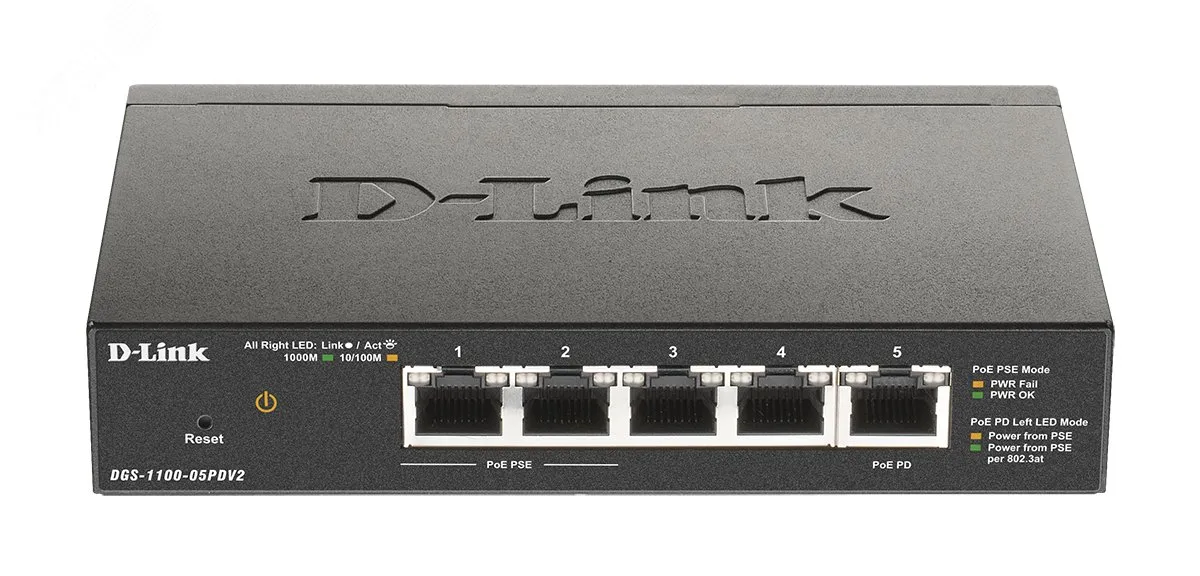 Коммутатор управляемый L2 5 портов RJ45 10 100 1000 Мб/с PoE 18Вт d-link 135373