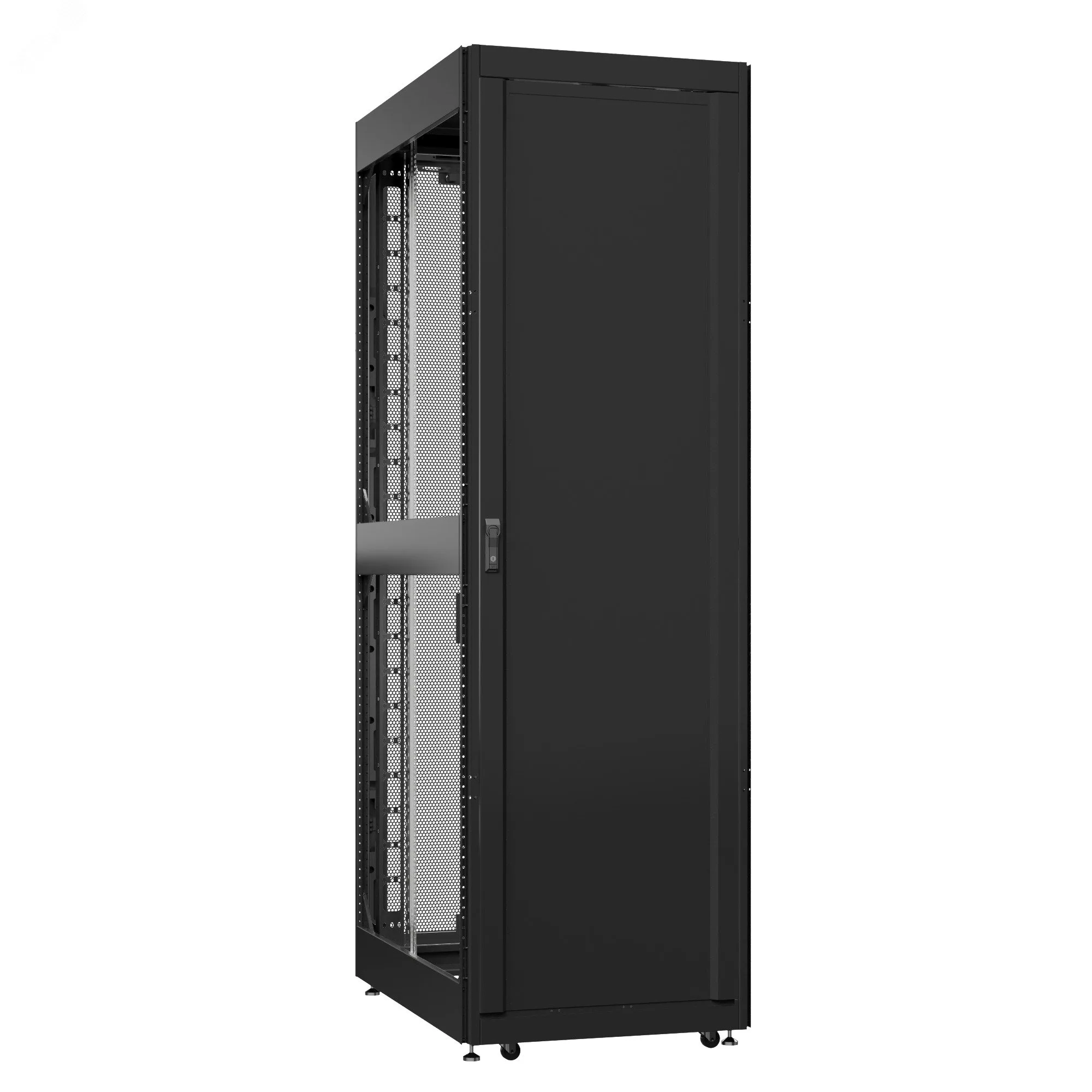 Шкаф серверный 42U 800х1200 передняя дверь: одностворчатая глухой металл IP51. задняя дверь: двустворчатая перфорированная IP20. боковые панели: без. цвет: черный RAL9005
