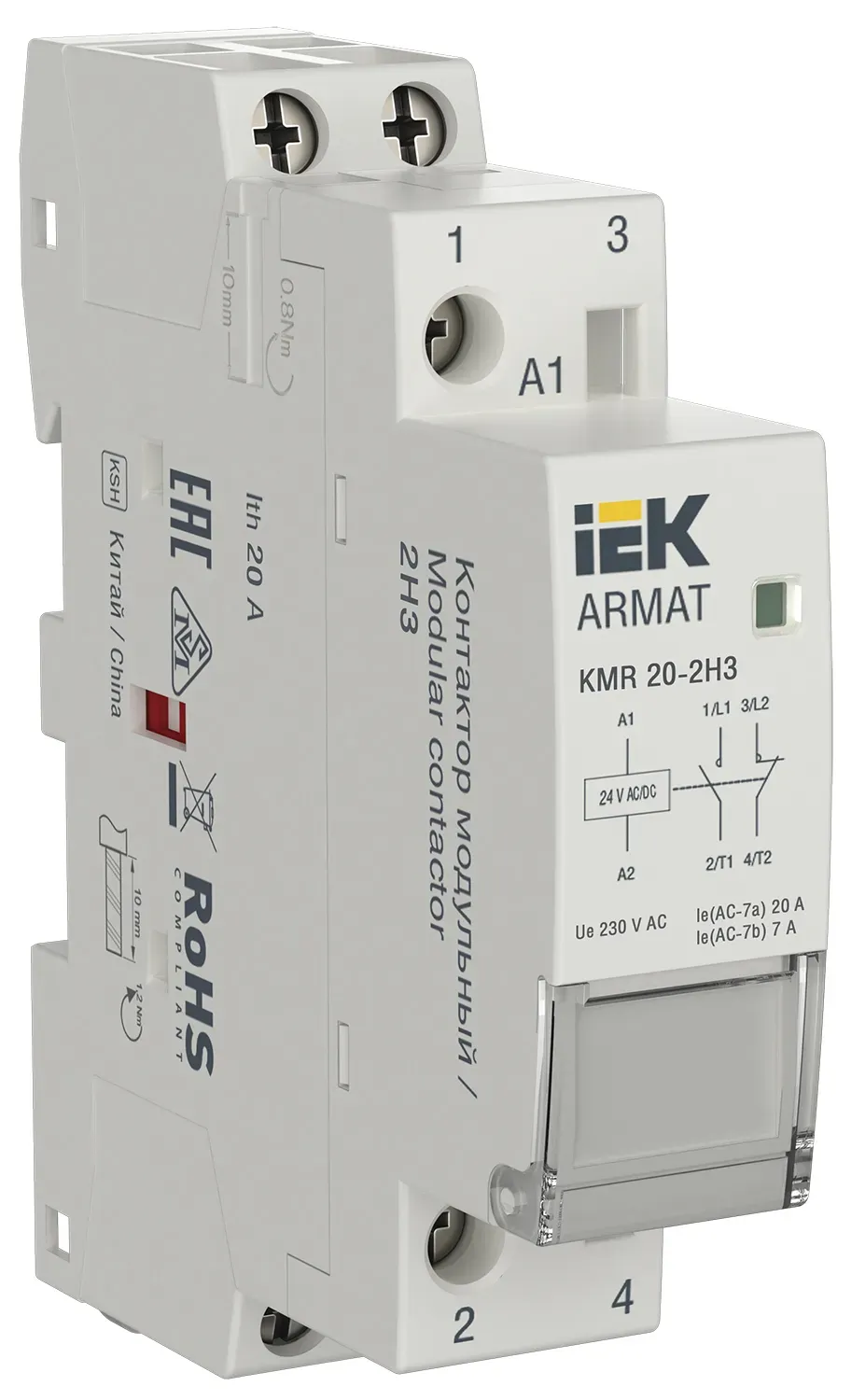 ARMAT Контактор модульный KMR 20А 24В AC/DC 2НЗ IEK ar-kmr20-020-02-024