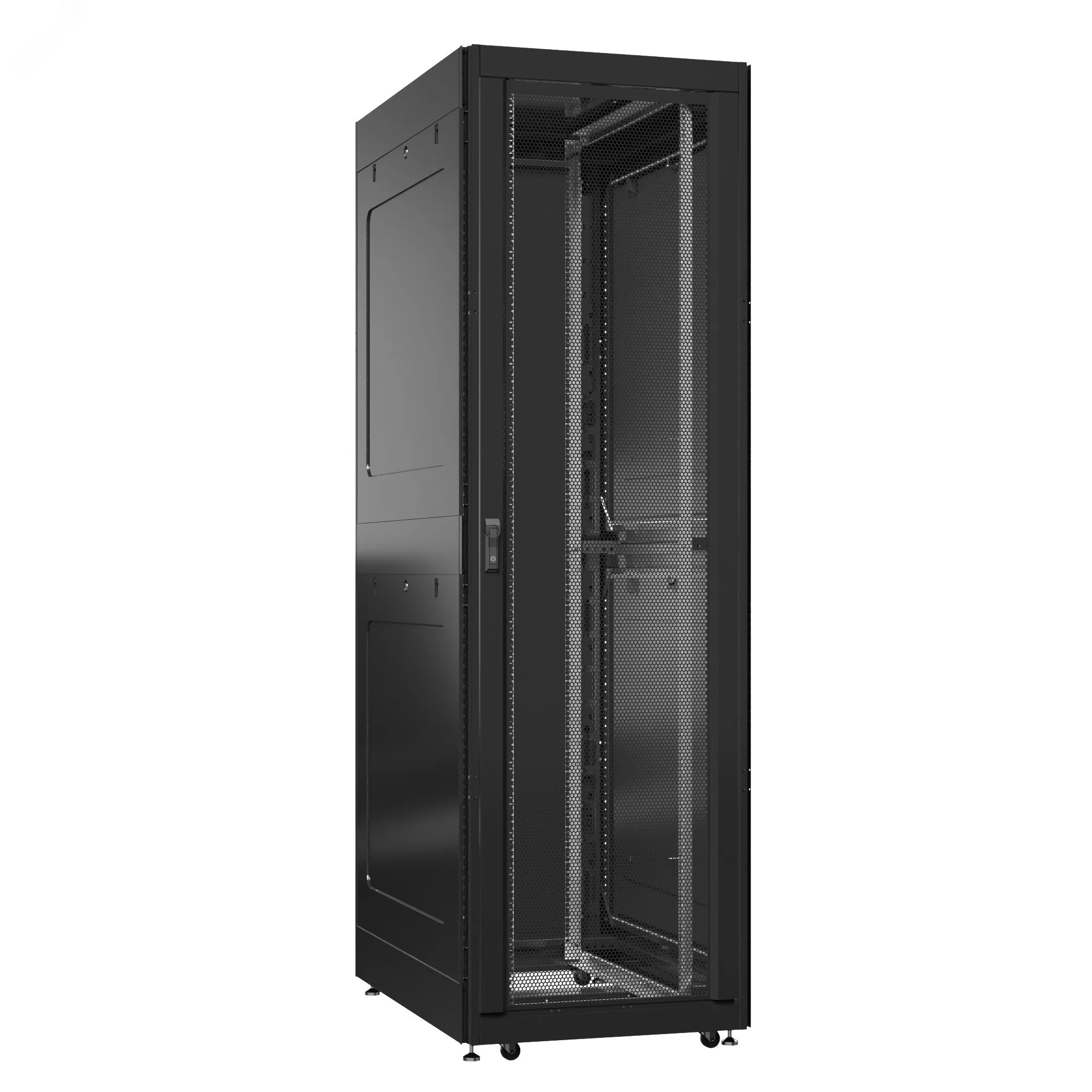 Шкаф серверный 42U 800х1200 передняя дверь: двустворчатая глухой металл IP51. задняя дверь: одностворчатая перфорированная IP20. боковые панели: глухой металл. цвет: черный RAL9005