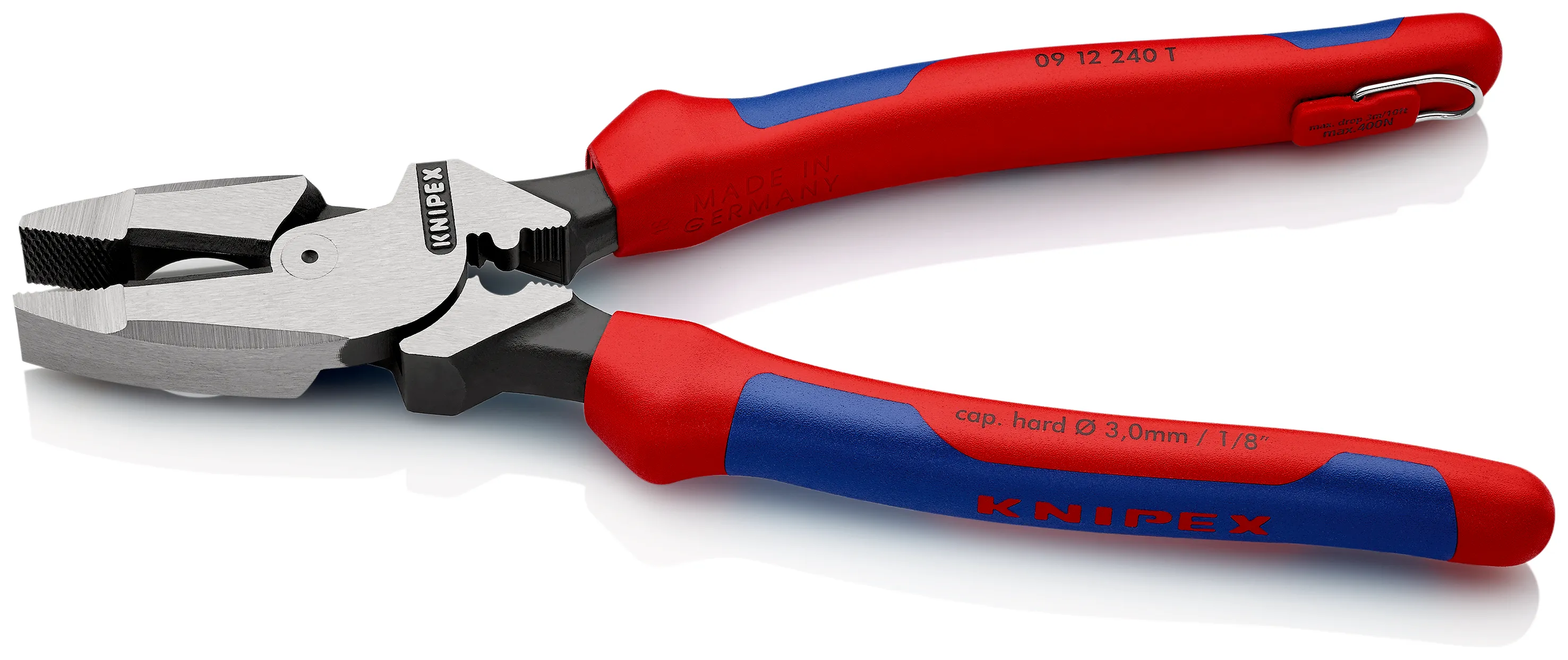 Linemans Pliers плоскогубцы электромонтёра с приспособлением для протяжки кабеля и обжима кабельных наконечников рез: проволока средней твёрдости 46 мм твёрдая проволока 3 мм L-240 мм чёрные 2-компонентные рукоятки крепление для страховки