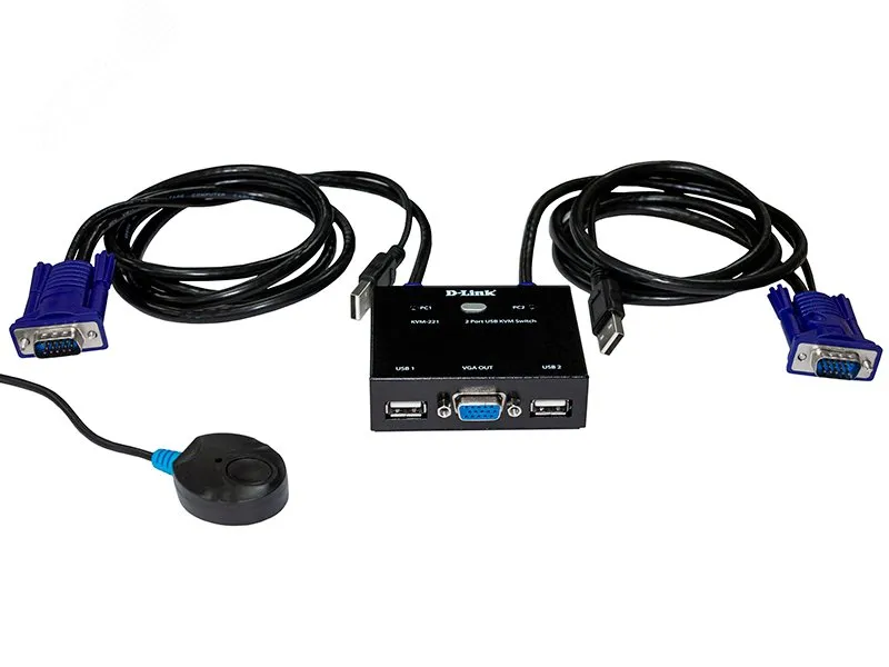 Переключатель KVM 2 порта VGA и USB Type-A d-link kvm-221/c1a