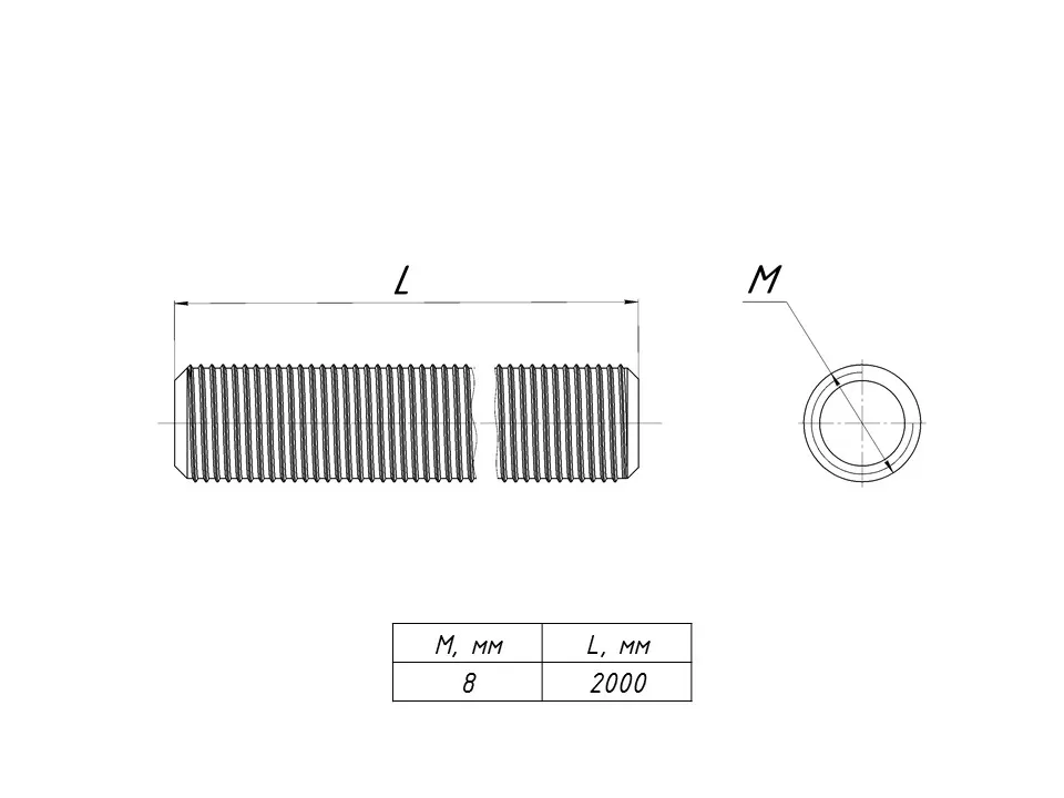 Шпилька резьбовая M8x2000 DIN 975 INOX EKF