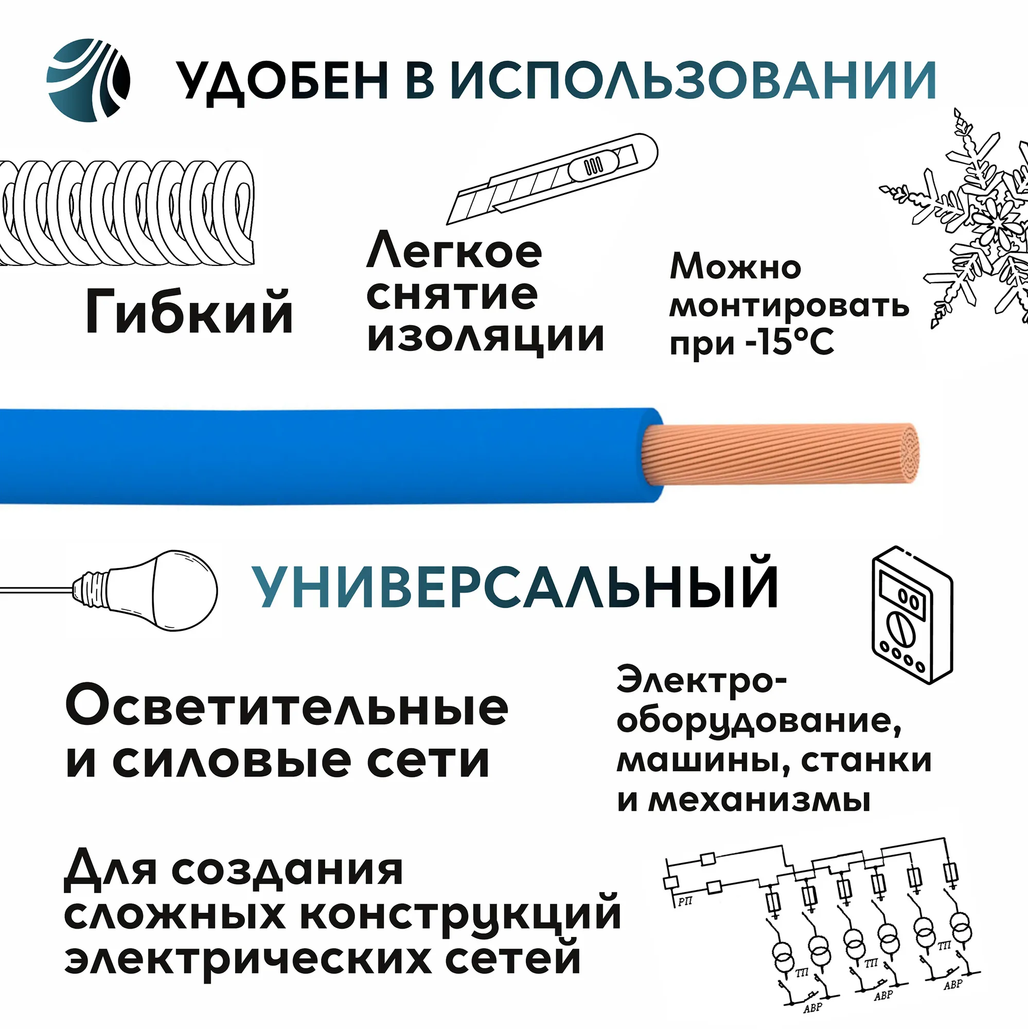 Провод силовой ПуГВнг (А)-LSLTx 1х10голубой ТРТС