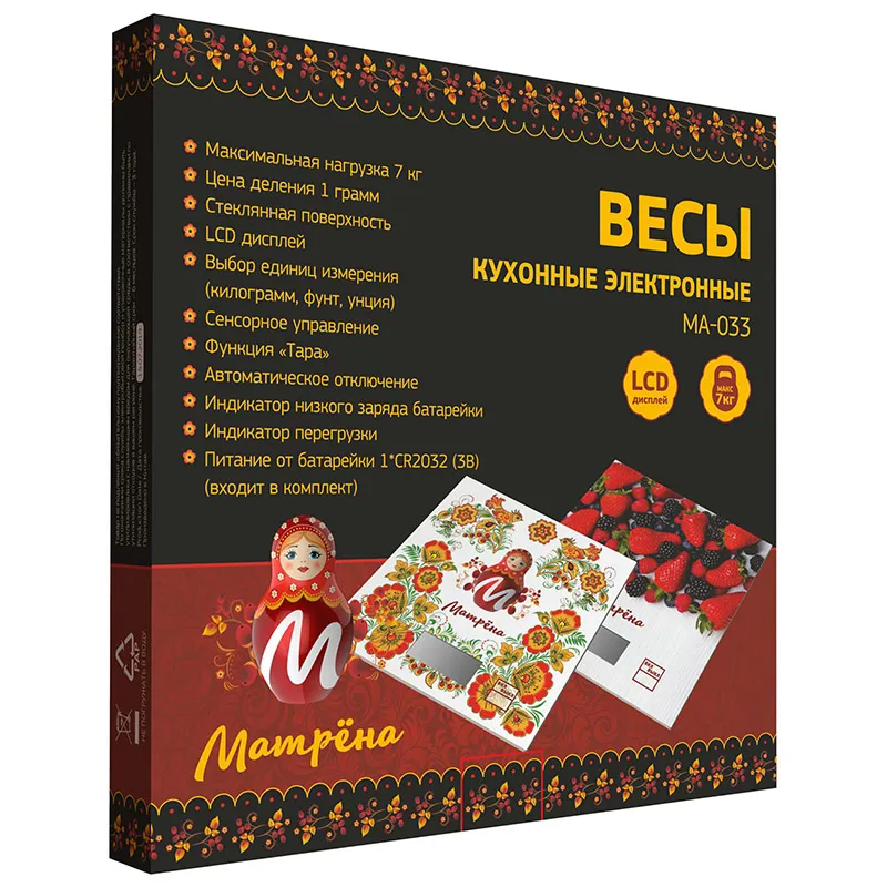Весы кухонные электронные MA-033 до 7 кг, рисунок ''Матрёшка''