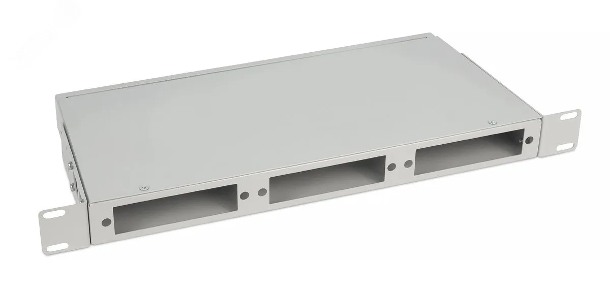 Кросс бокс оптический 19'' 1U на 3 адаптерные панели. цвет серый