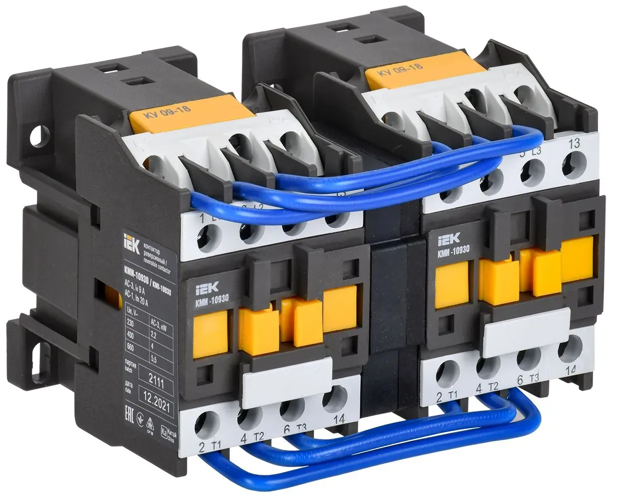 Контактор КМИ-10930 реверс 9А 400В/АС3 2НО Iek kkm13-009-400-20-1