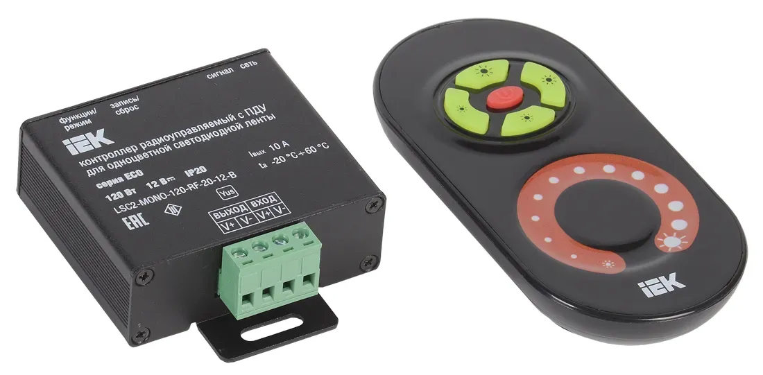 Контроллер с ПДУ радио MONO 1 канал 12В 10А 120Вт черный IEK lsc1-mono-120-rf-20-12-b