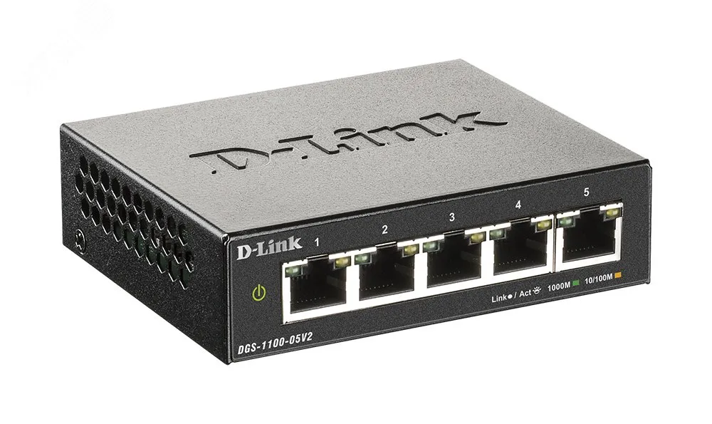Коммутатор управляемый L2 5 портов 10/100/1000 Мб/с d-link dgs-1100-05v2/a1a