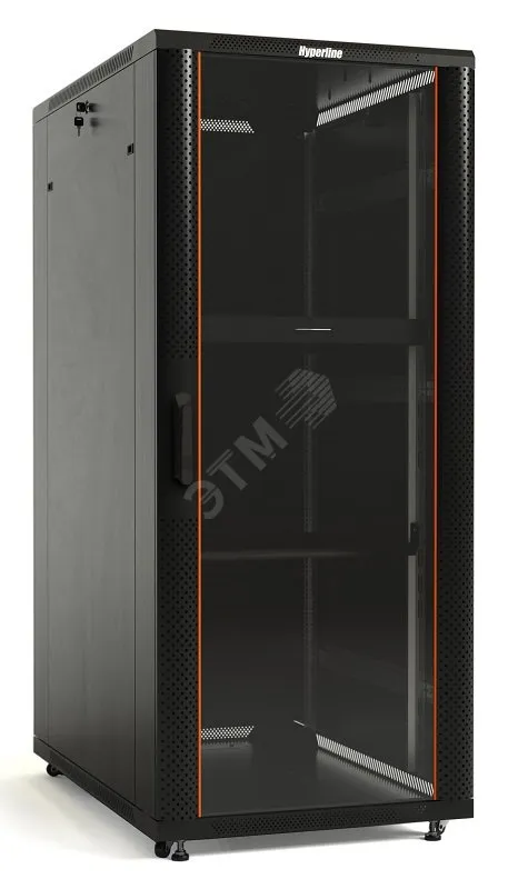 Шкаф напольный 19-дюймовый 37U 1833x800х800 мм (ВхШхГ) передняя и задняя распашные перфорированные двери (75%) ручка с замком крыша нового типа цвет черный (RAL 9004) (разобранный)