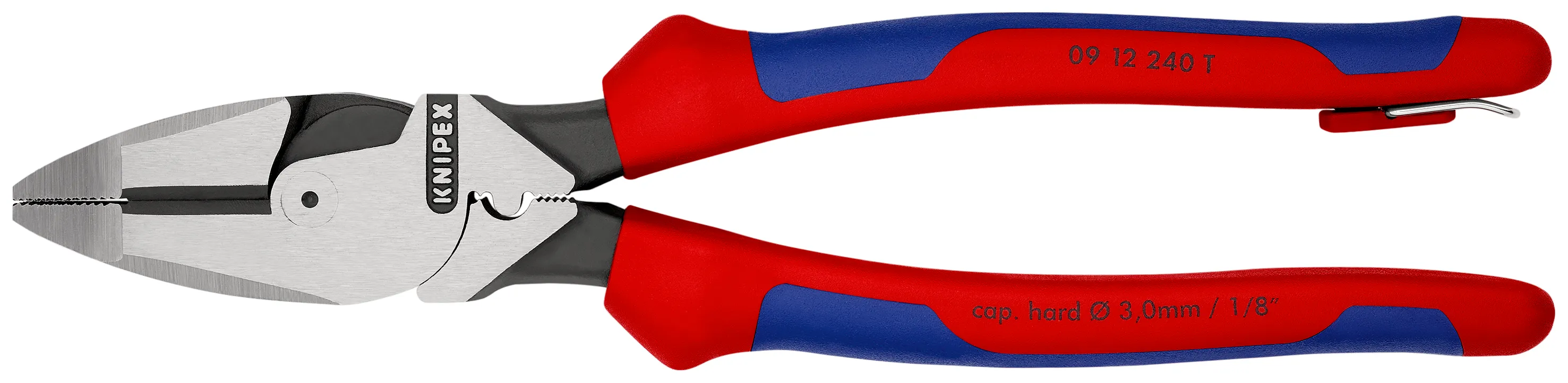 Linemans Pliers плоскогубцы электромонтёра с приспособлением для протяжки кабеля и обжима кабельных наконечников рез: проволока средней твёрдости 46 мм твёрдая проволока 3 мм L-240 мм чёрные 2-компонентные рукоятки крепление для страховки