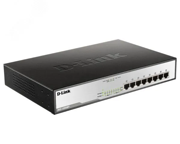 Коммутатор неуправляемый 8 портов RJ45/SFP 10 100 1000 Мб/с PoE 125Вт d-link dgs-1008mp/b1a