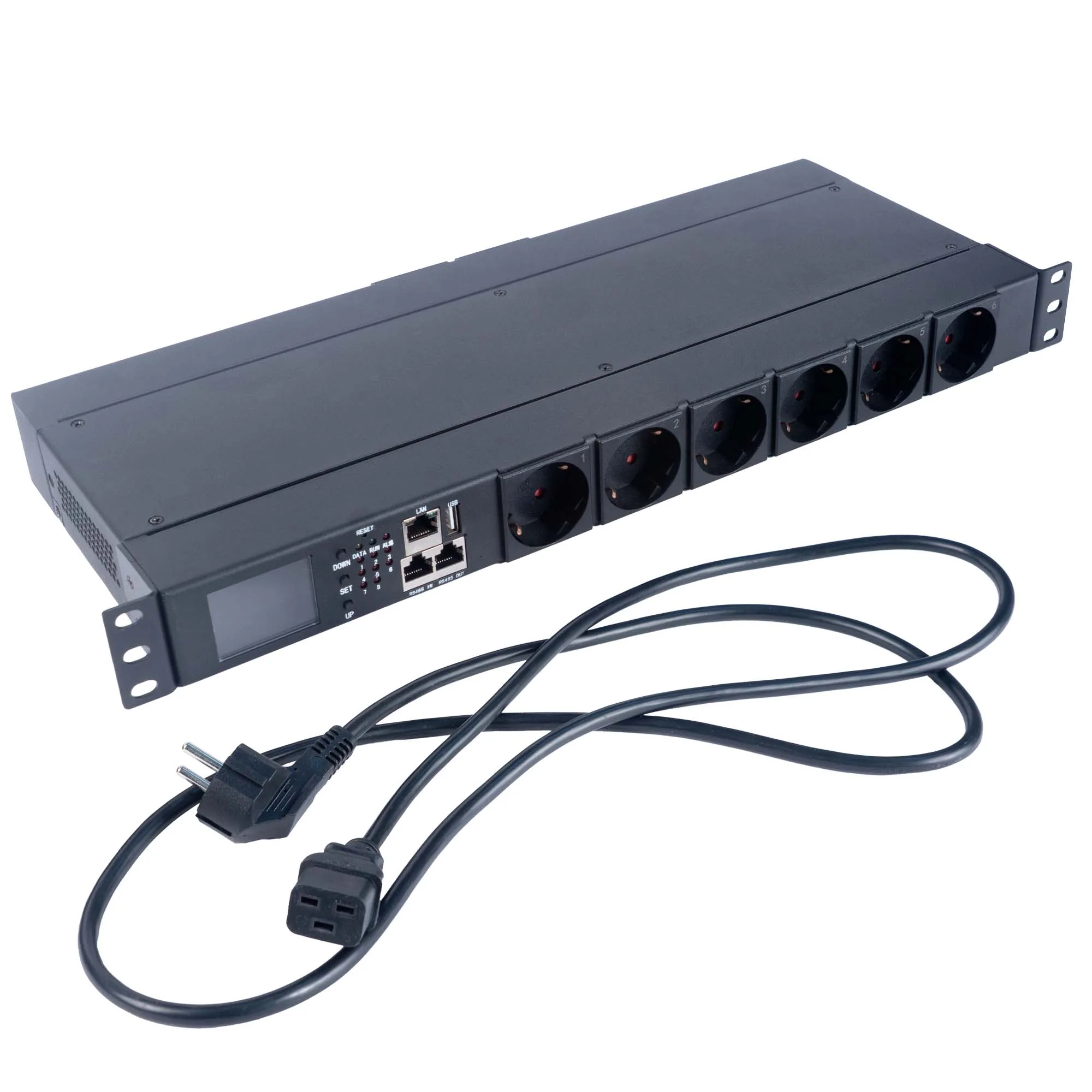 Блок розеток 1U горизонтальный Cabeus SMART-PDU-C20-8S22-CM, 8xSchuko розеток, 1 фаза, 16 A, мониторинг/управление, длина 2м