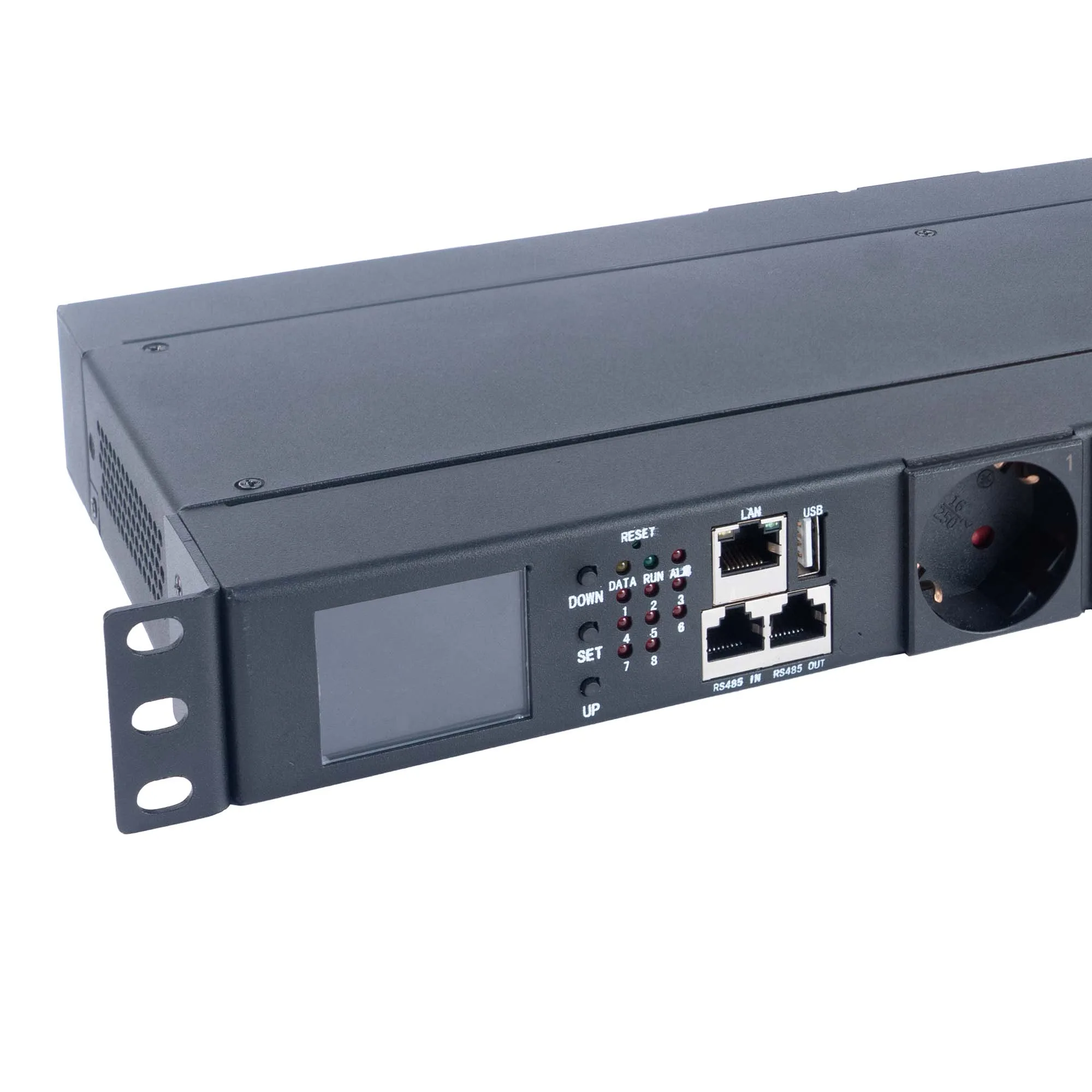 Блок розеток 1U горизонтальный Cabeus SMART-PDU-C20-8S22-CM, 8xSchuko розеток, 1 фаза, 16 A, мониторинг/управление, длина 2м