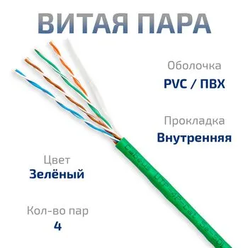 Витая пара UTP 5e Cabeus UTP-4P-Cat.5e-SOLID-GN-20 4 пары одножильная PVC зелёная 20 метров