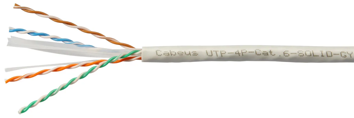Витая пара UTP 6 Cabeus UTP-4P-Cat.6-SOLID-GY-25 4 пары одножильная PVC серая 25 метров