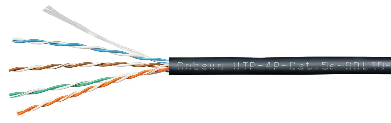 Витая пара UTP 5e Cabeus UTP-4P-Cat.5e-SOLID-OUT-LSZH-UV-25 4 пары одножильная LSZH/UV чёрная 25 метров