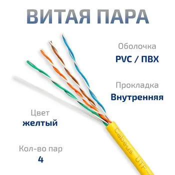 Витая пара UTP 5e Cabeus UTP-4P-Cat.5e-SOLID-YL-25 4 пары одножильная PVC жёлтая 25 метров