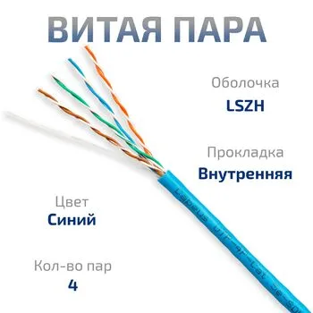 Витая пара UTP 5e Cabeus UTP-4P-Cat.5e-SOLID-LSZH-BL-50 4 пары одножильный, LSZH синяя 50 метров
