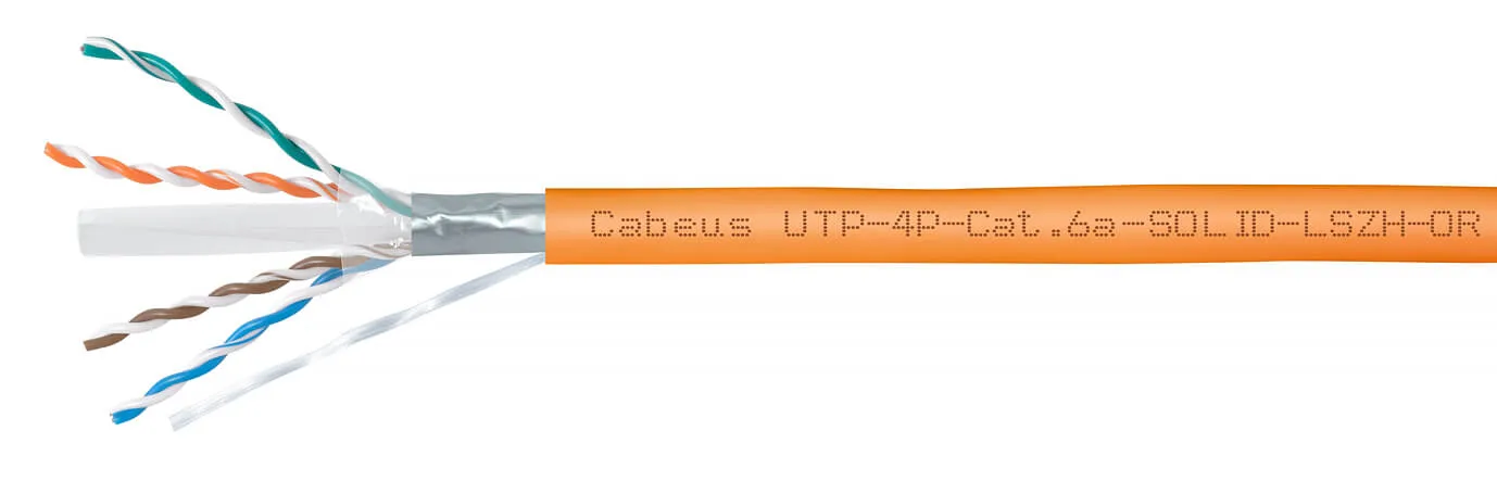 Витая пара UTP 6a Cabeus UTP-4P-Cat.6a-SOLID-LSZH-OR-500 4 пары, одножильный, LSZH, оранжевая 500 метров