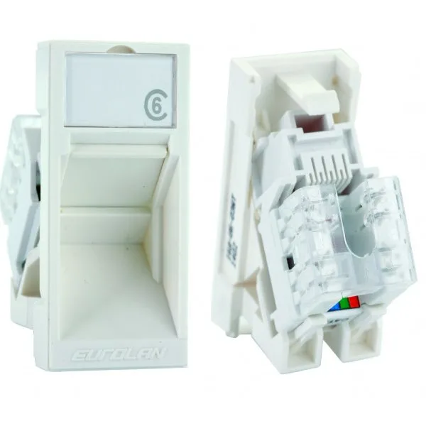 Модуль Eurolan Mosaic, 1х RJ45, 22,5х45 мм (ВхШ), угловая, keystone, цвет: белый (16A-U6-03WT)