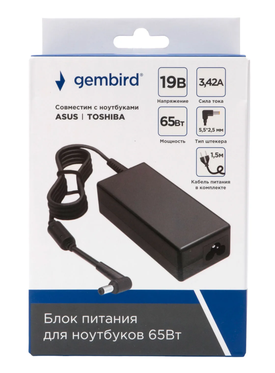 Блок питания  для ноутбуков Asus, Toshiba, 65 Вт, Gembird NPA-AC19