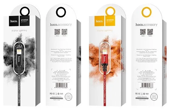 USB Lightning кабель hoco X14, черно-красный, 2 м.