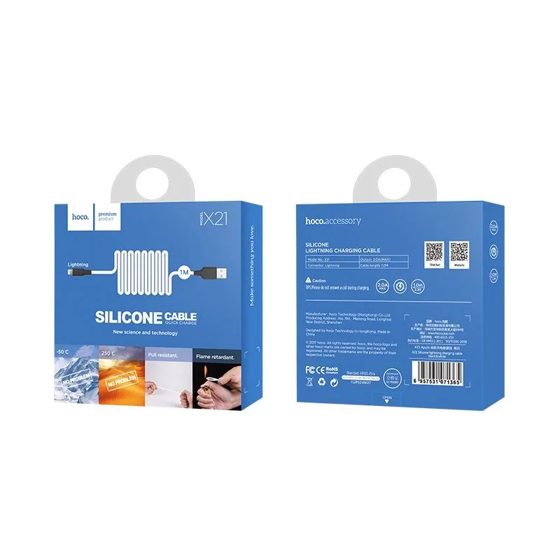 USB Lightning кабель hoco X21, бело-черный, 1 м