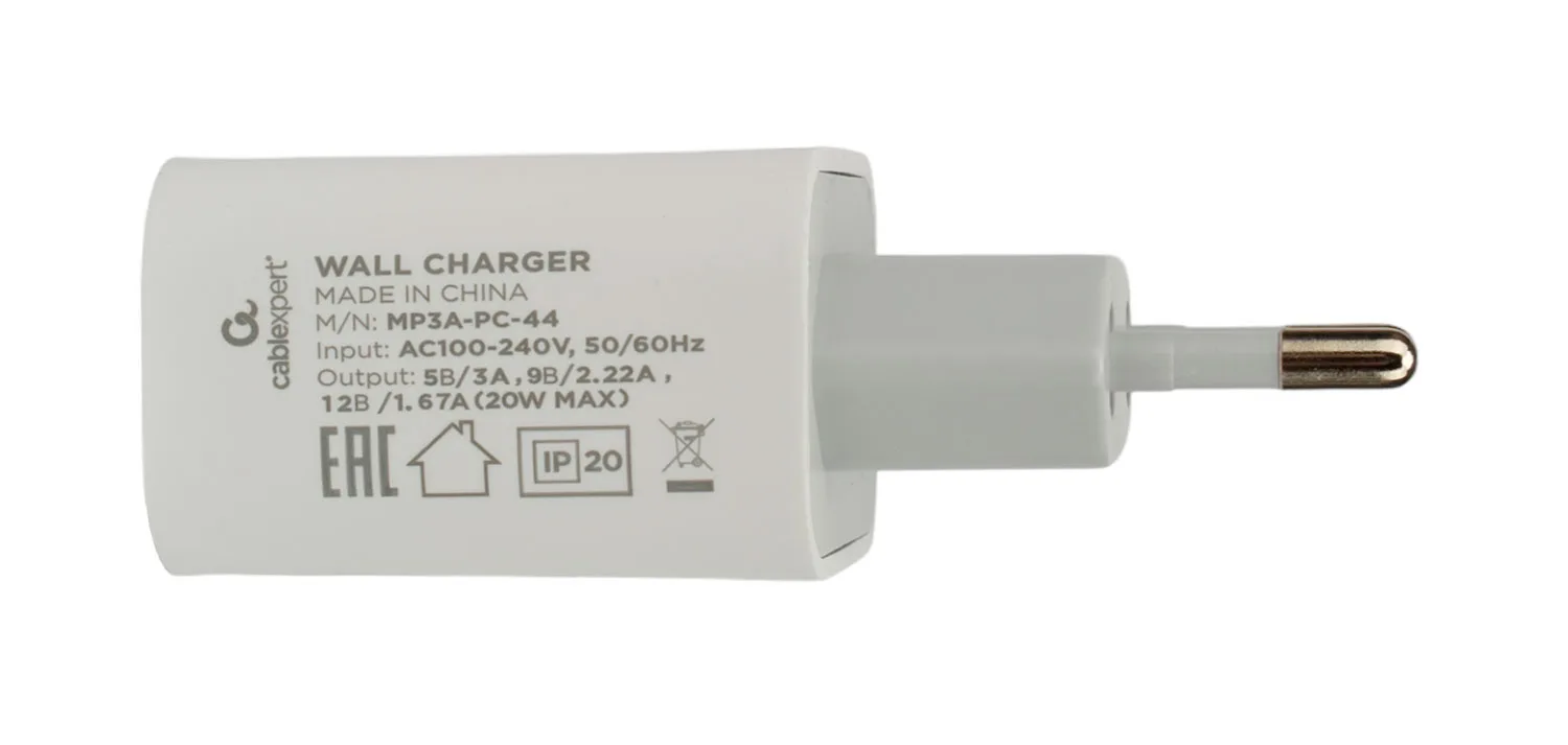 Зарядное устройство Cablexpert MP3A-PC-44, 20 Вт, быстрая зарядка
