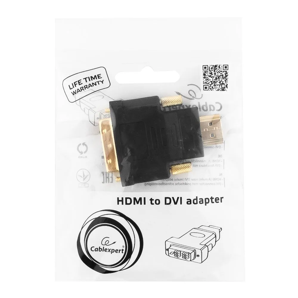 Переходник HDMI DVI Cablexpert A-HDMI-DVI-1, 19M/19M, золотые разъемы, пакет