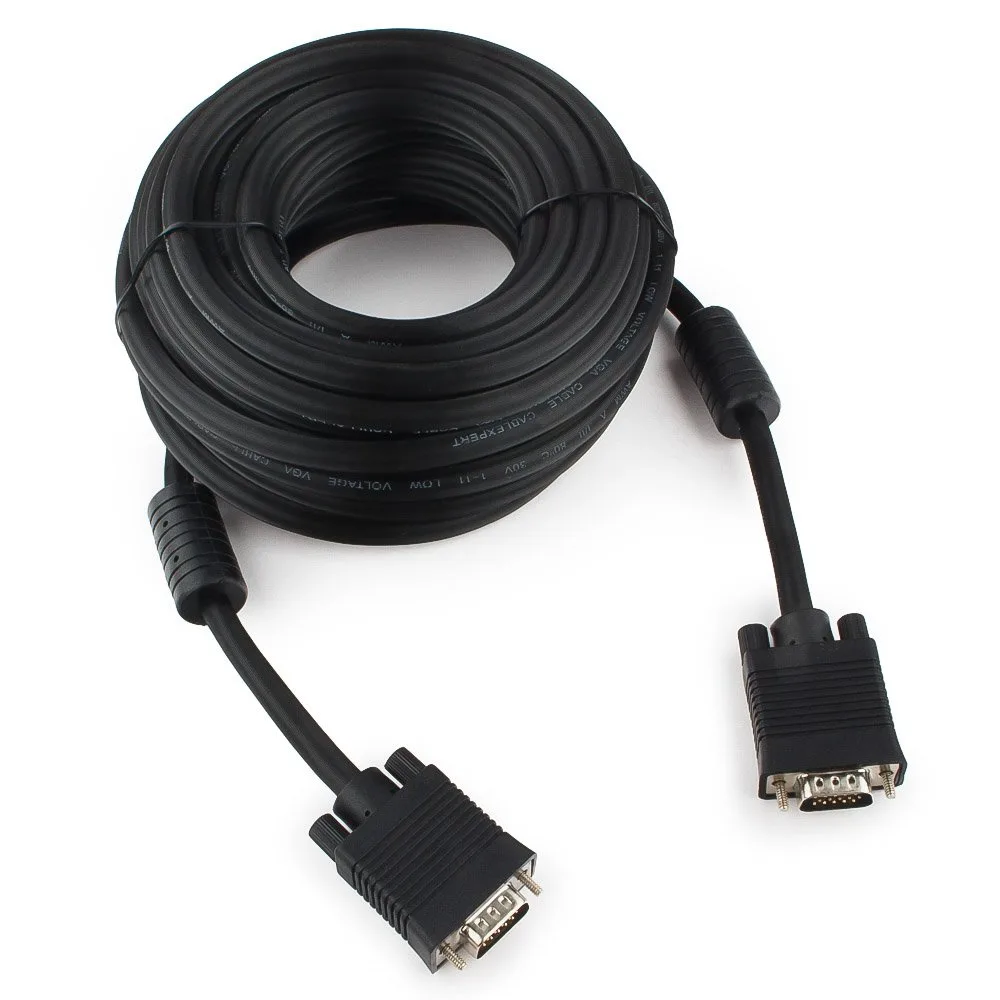 Кабель VGA Premium Cablexpert CC-PPVGA-10M-B, 15M/15M, 10м, черный, двойной экран, феррит.кольца, пакет