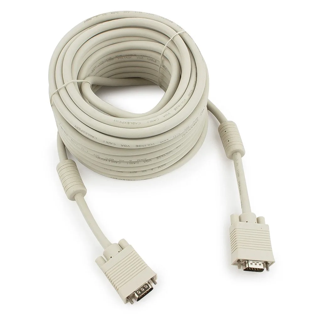 Кабель VGA Premium Cablexpert CC-PPVGA-15M, 15M/15M, 15м, двойной экран, феррит.кольца, пакет