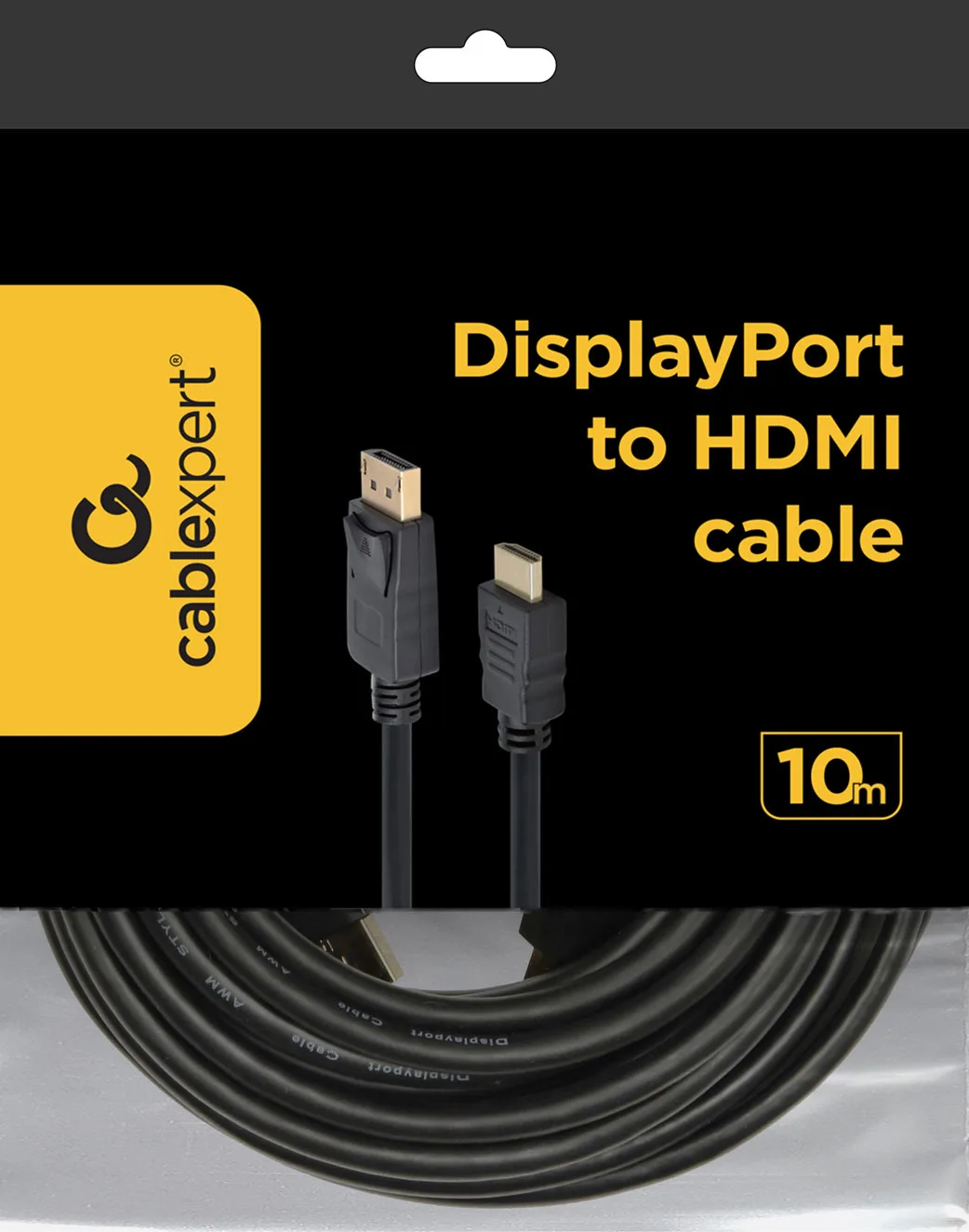 Кабель DisplayPort->HDMI Cablexpert CC-DP-HDMI-10M, 10м, 20M/19M, черный, экран, пакет