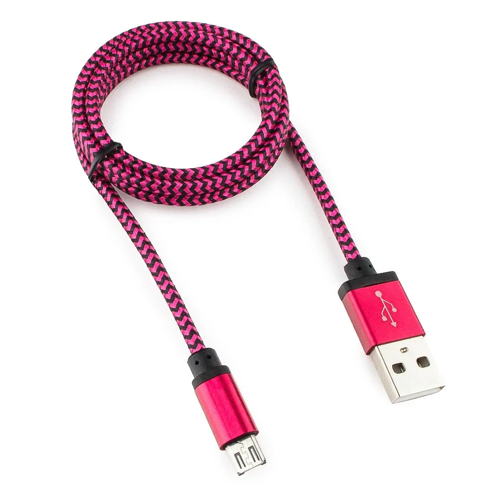 Кабель USB 2.0 Cablexpert CC-mUSB2pe1m, AM/microBM 5P, 1м, нейлоновая оплетка, алюминиевые разъемы, фиолетовый, пакет