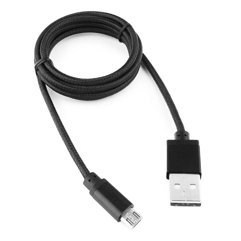 Кабель USB 2.0 Cablexpert CC-mUSB2bk1m, AM/microBM 5P, 1м, нейлоновая оплетка, алюминиевые разъемы, черный, пакет