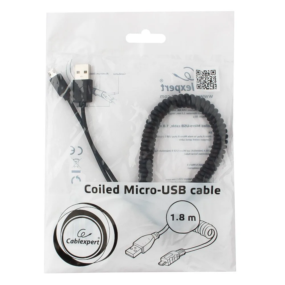 Кабель USB 2.0 Pro Cablexpert CC-mUSB2C-AMBM-6, AM/microBM 5P, 1.8м, витой, черный, пакет