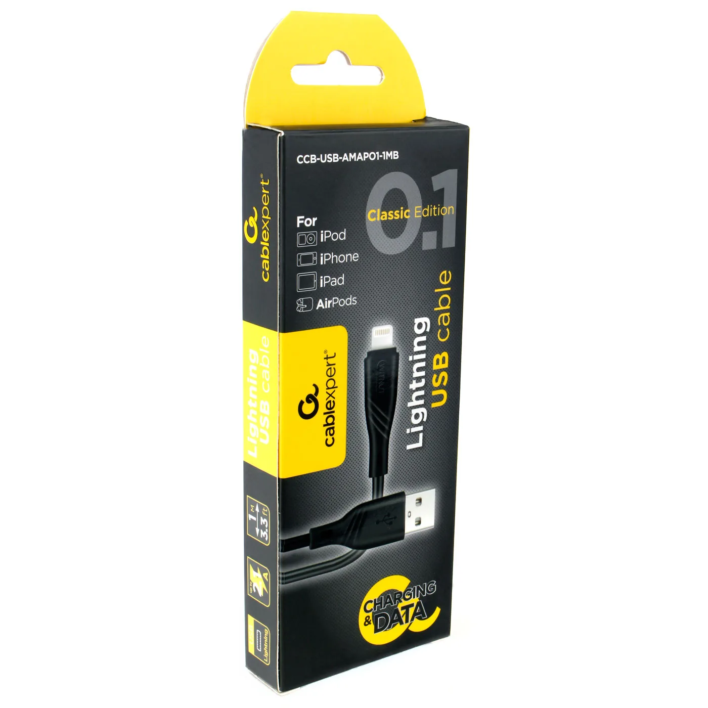 Кабель Cablexpert для Apple CCB-USB-AMAPO1-1MB, AM/Lightning, издание Classic 0.1, длина 1м, черный, блистер