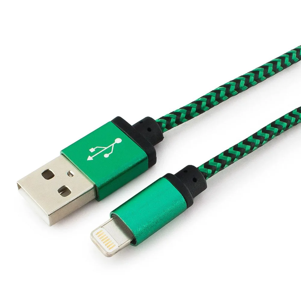 Кабель USB 2.0 Cablexpert CC-ApUSB2gn1m, AM/Lightning 8P, 1м, нейлоновая оплетка, алюминиевые разъемы, зеленый, пакет