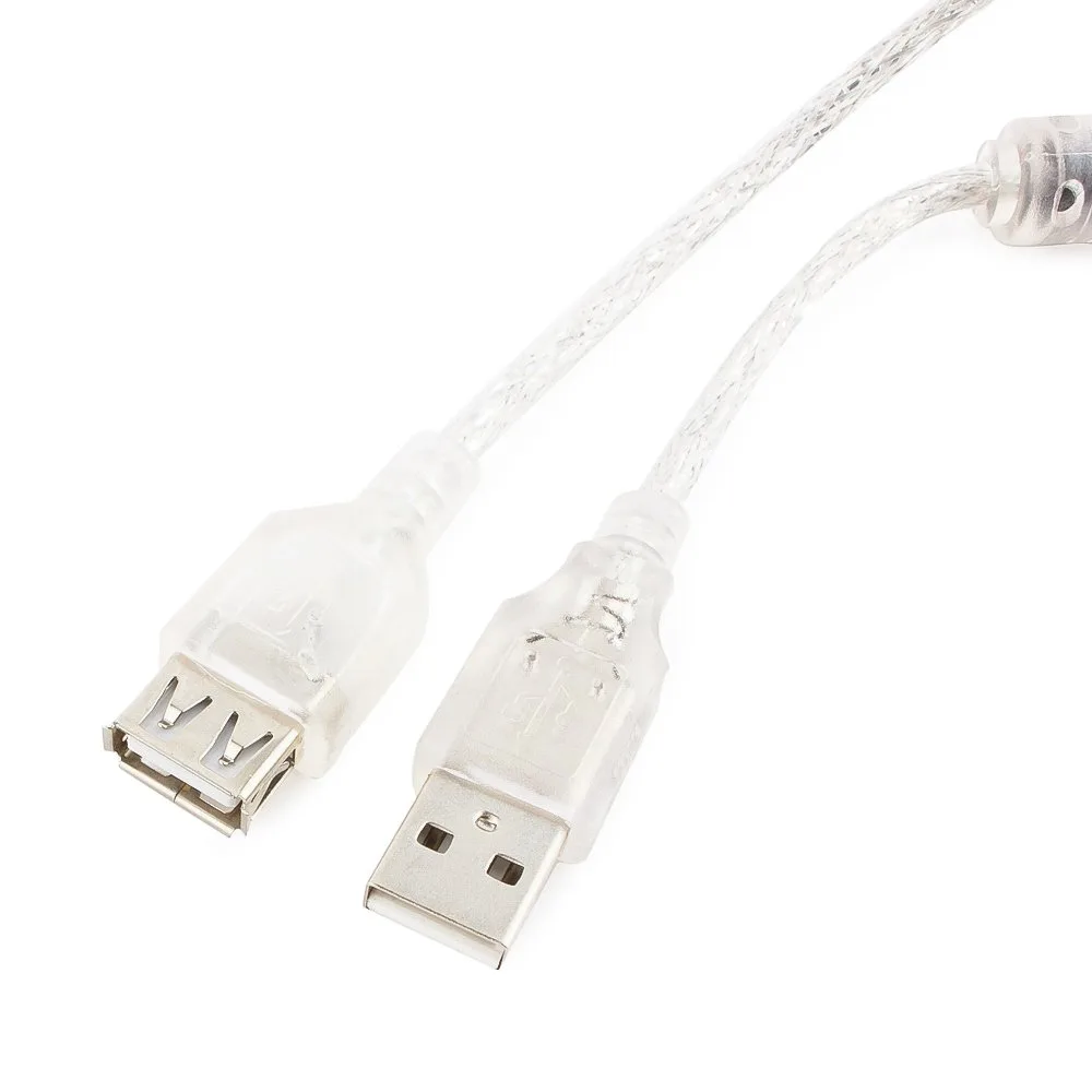 Кабель удлинитель USB2.0 Pro Cablexpert CCF-USB2-AMAF-TR-10, AM/AF, 3м, экран, феррит. кольцо, прозрачный, пакет