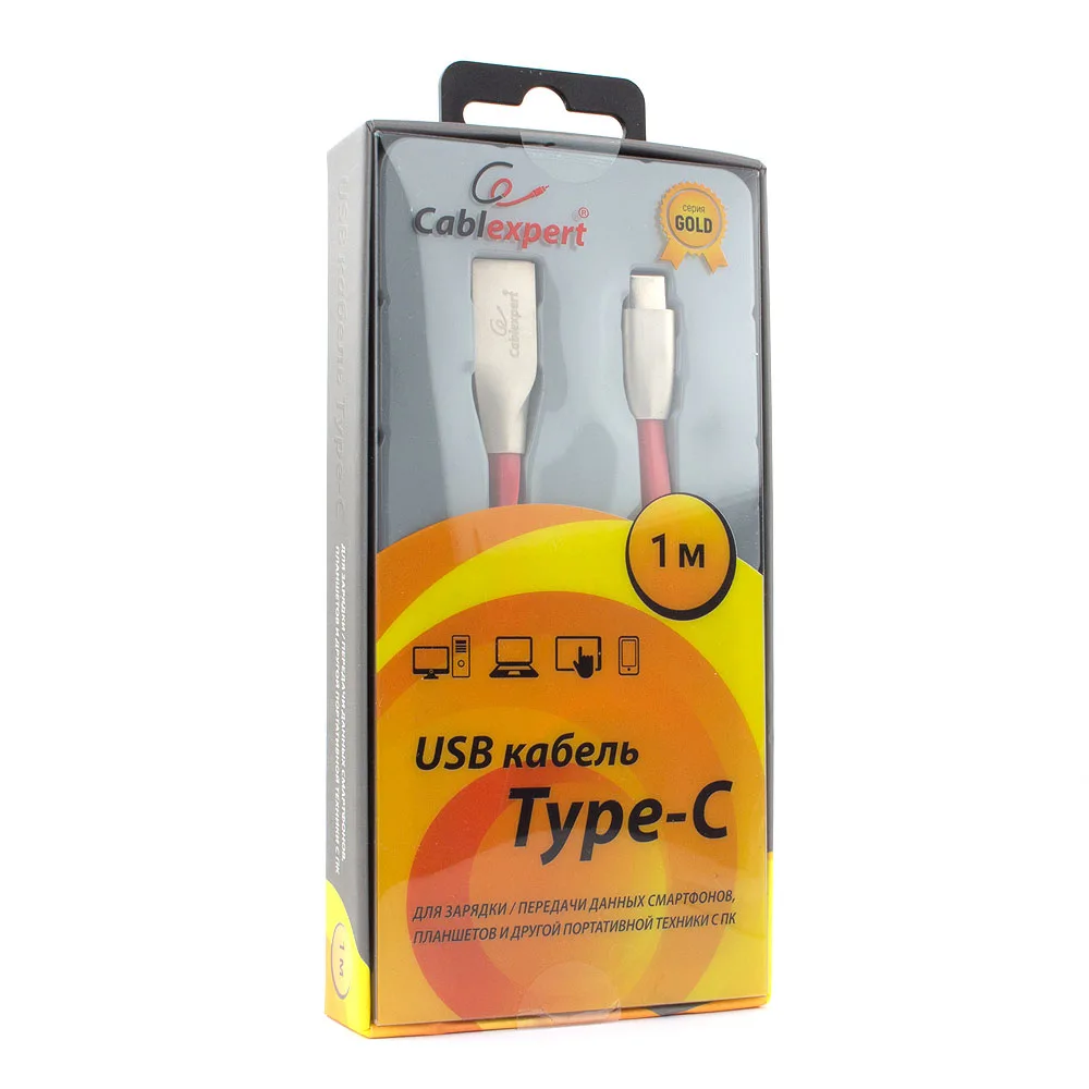 Кабель USB 2.0 Cablexpert CC-G-USBC01R-1M, AM/Type-C, серия Gold, длина 1м, красный, блистер