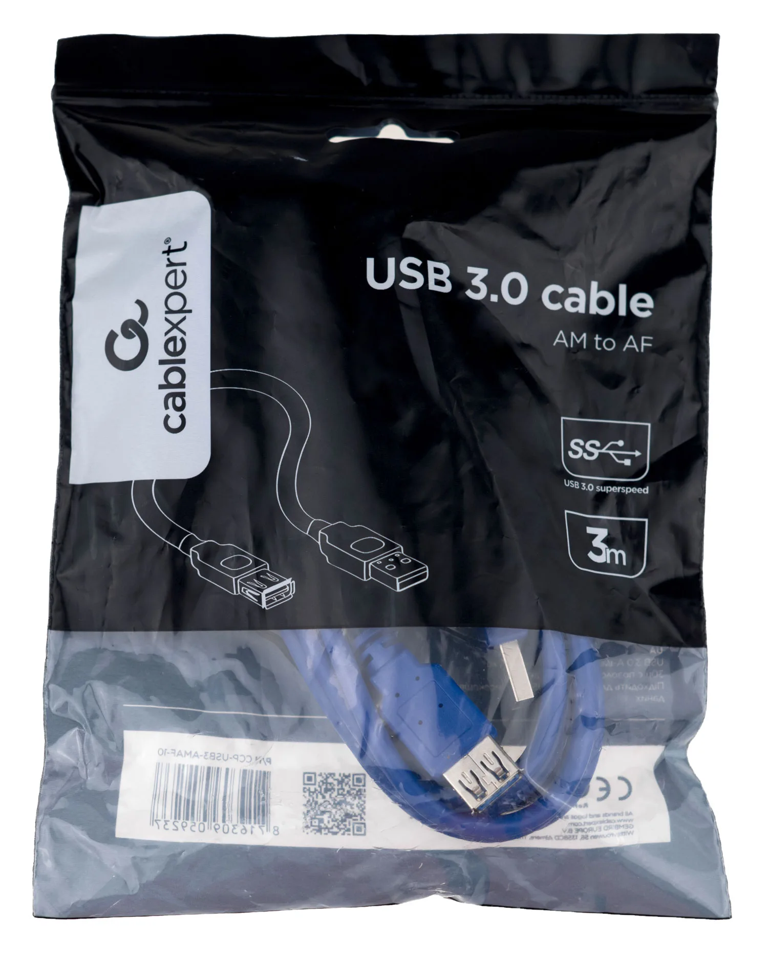 Кабель удлинитель USB3.0 Pro Cablexpert CCP-USB3-AMAF-10, AM/AF, 3м, экран, синий, пакет